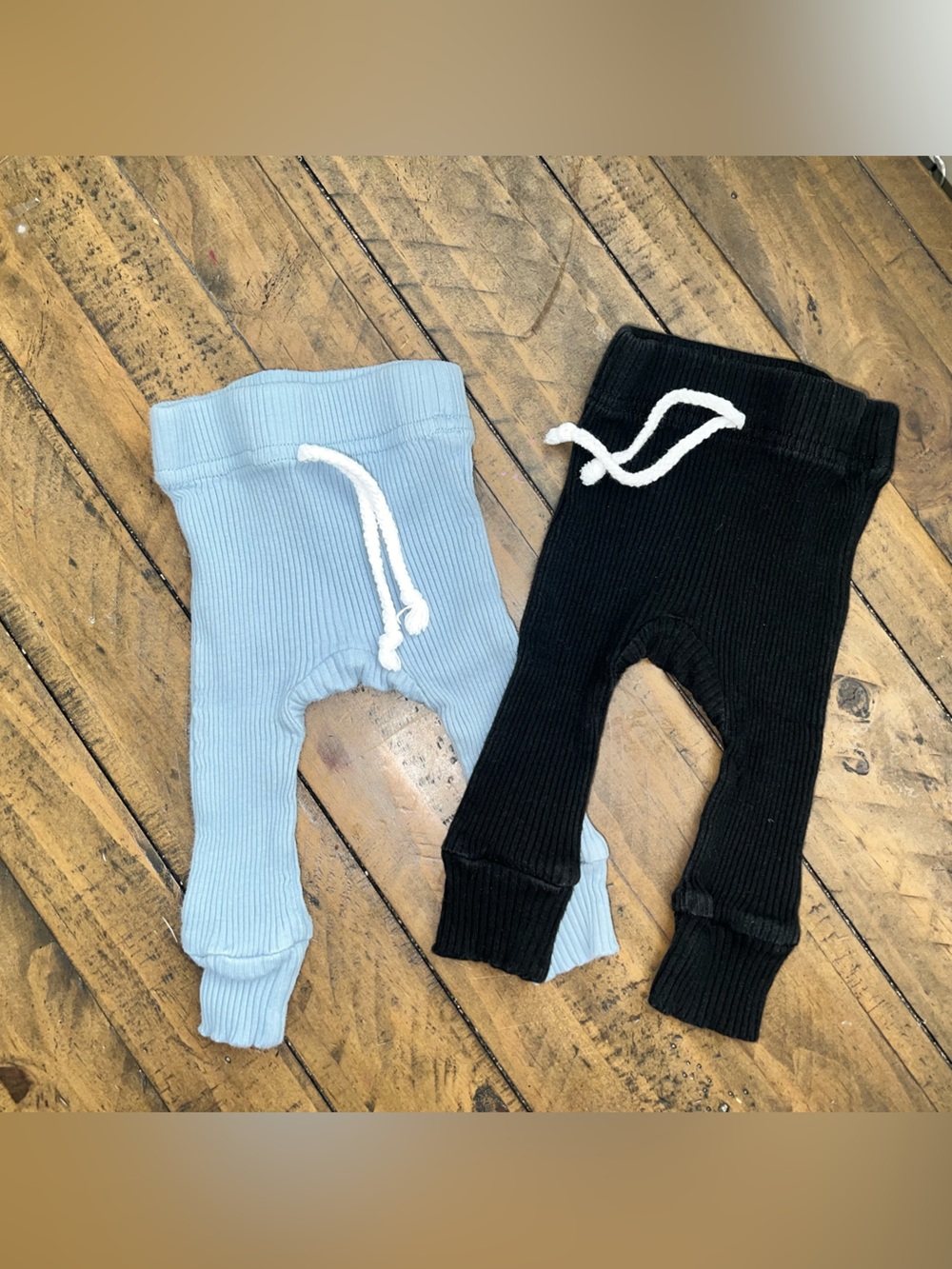 Little One shop baby Ribbed Pull-On Joggers in Black and Light Blue